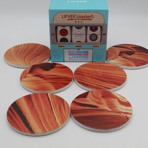Absorbent Drink Ceramic Coasters Set of 6 w/Cork Back Varying Patterns